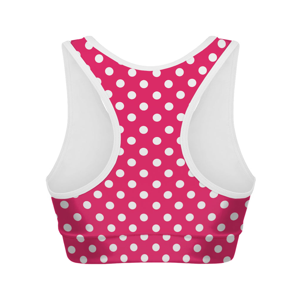 Hot Pink And White Polka Dot Print Women's Sports Bra
