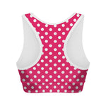 Hot Pink And White Polka Dot Print Women's Sports Bra