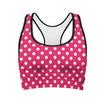 Hot Pink And White Polka Dot Print Women's Sports Bra