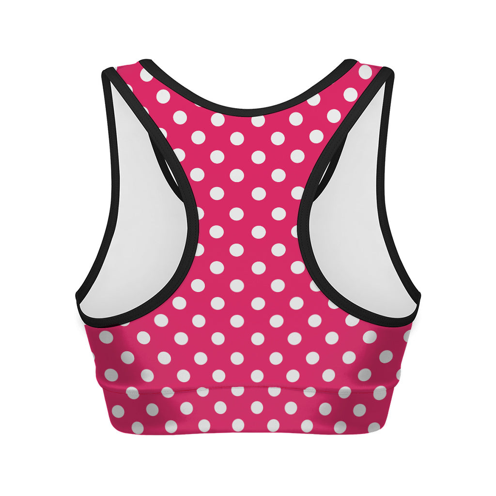 Hot Pink And White Polka Dot Print Women's Sports Bra