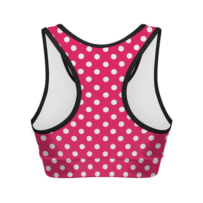 Hot Pink And White Polka Dot Print Women's Sports Bra