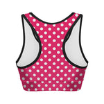 Hot Pink And White Polka Dot Print Women's Sports Bra