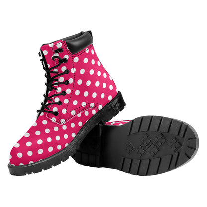 Hot Pink And White Polka Dot Print Work Boots
