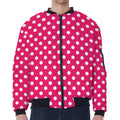 Hot Pink And White Polka Dot Print Zip Sleeve Bomber Jacket