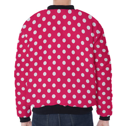 Hot Pink And White Polka Dot Print Zip Sleeve Bomber Jacket