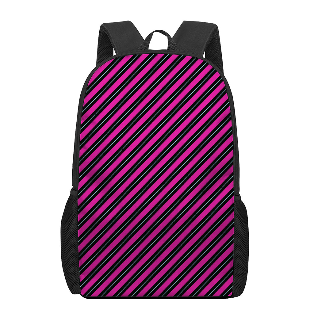 Hot Pink Black And Blue Stripes Print 17 Inch Backpack