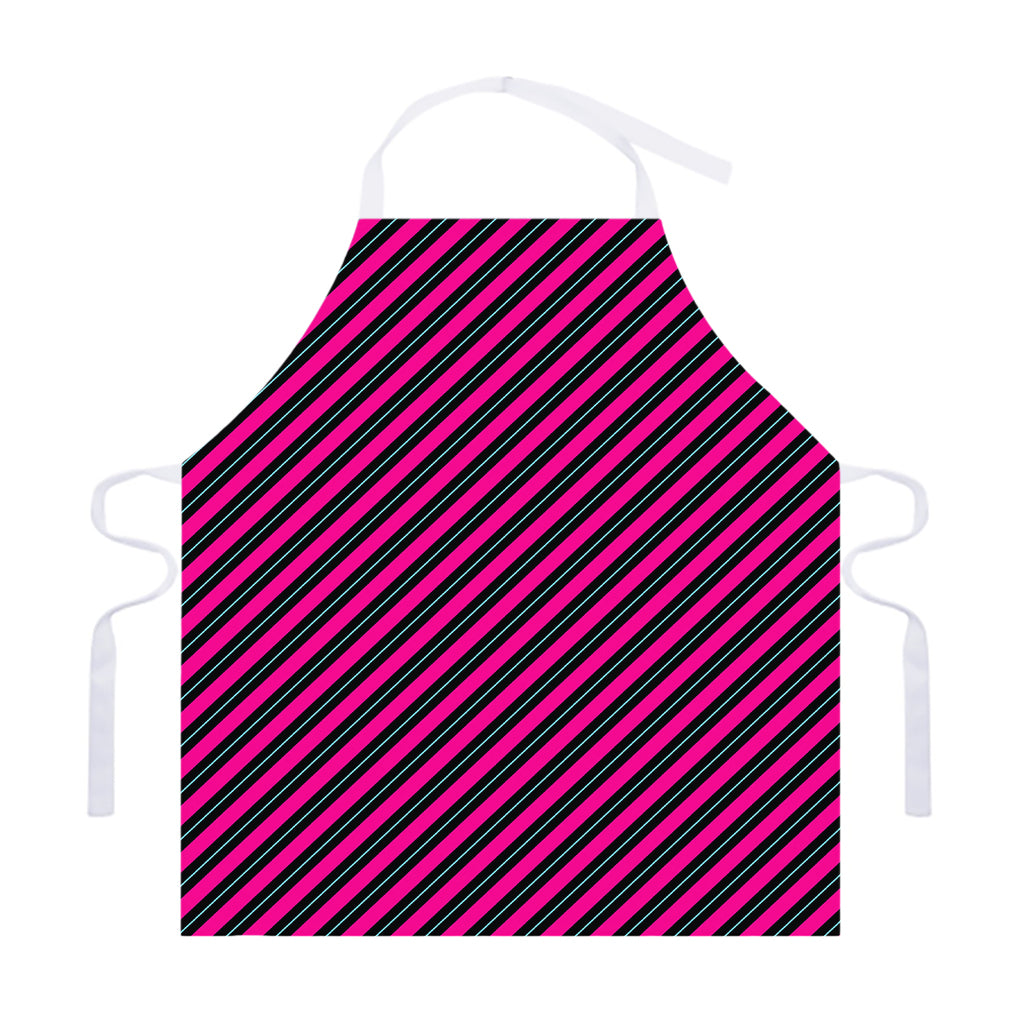 Hot Pink Black And Blue Stripes Print Adjustable Apron