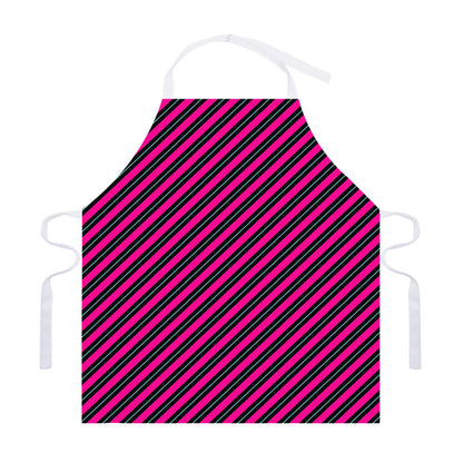 Hot Pink Black And Blue Stripes Print Adjustable Apron