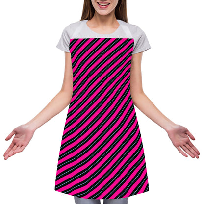 Hot Pink Black And Blue Stripes Print Adjustable Apron