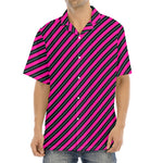 Hot Pink Black And Blue Stripes Print Aloha Shirt