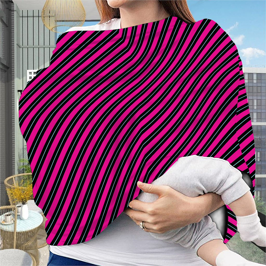 Hot Pink Black And Blue Stripes Print Baby Seat Cover