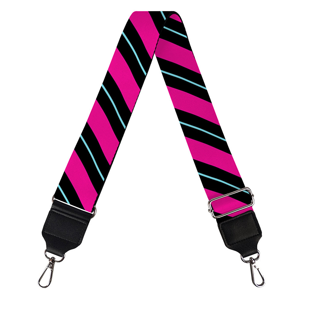 Hot Pink Black And Blue Stripes Print Bag Strap