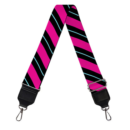 Hot Pink Black And Blue Stripes Print Bag Strap