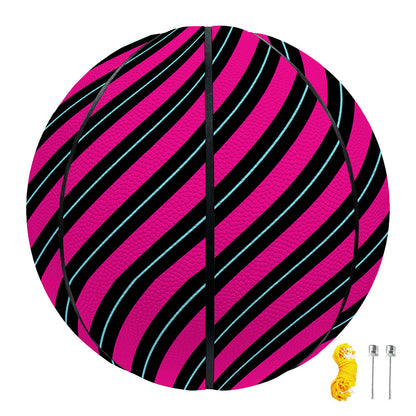 Hot Pink Black And Blue Stripes Print Basketball