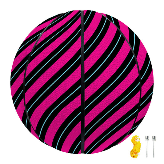 Hot Pink Black And Blue Stripes Print Basketball