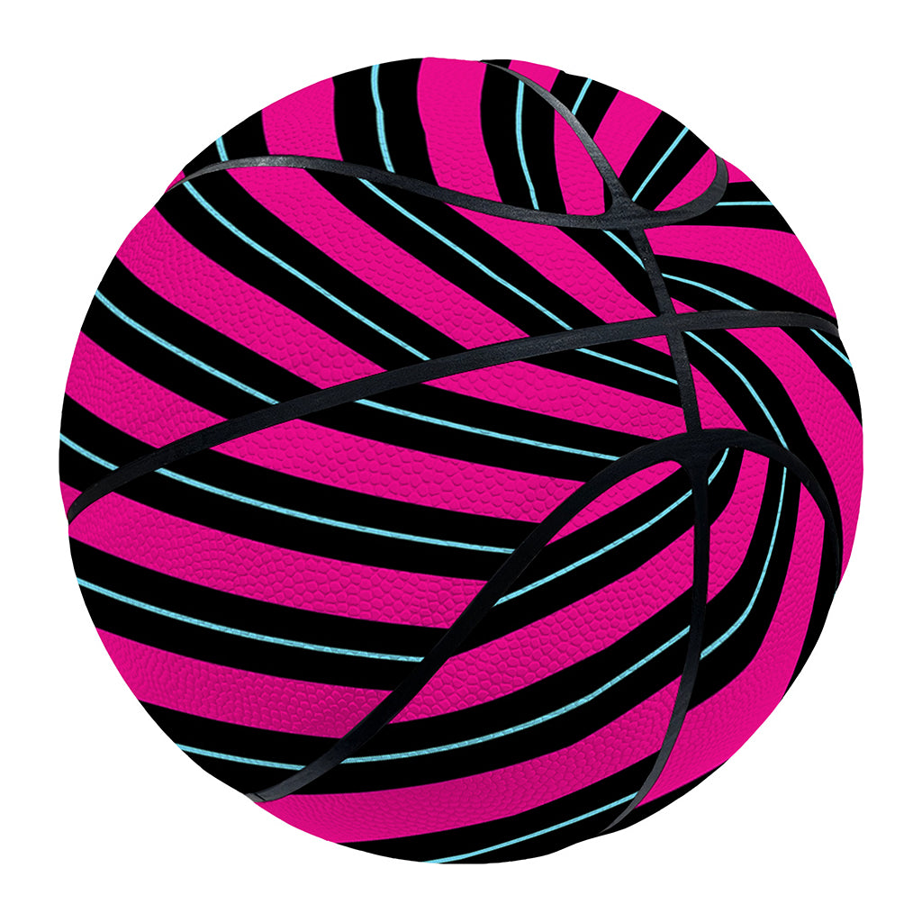 Hot Pink Black And Blue Stripes Print Basketball