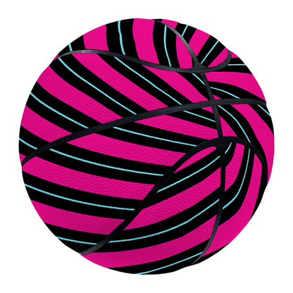 Hot Pink Black And Blue Stripes Print Basketball