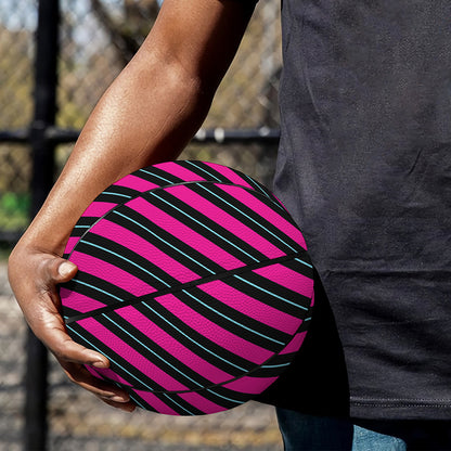 Hot Pink Black And Blue Stripes Print Basketball