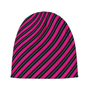 Hot Pink Black And Blue Stripes Print Beanie