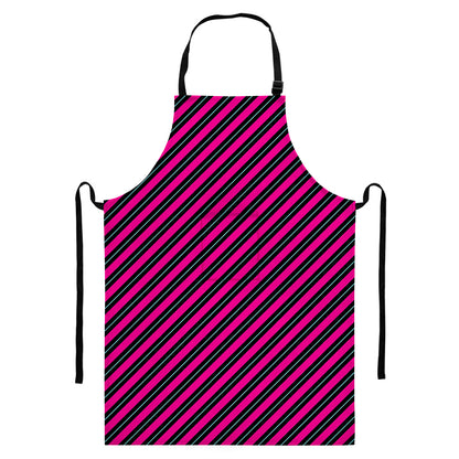 Hot Pink Black And Blue Stripes Print Bib Apron With Pocket