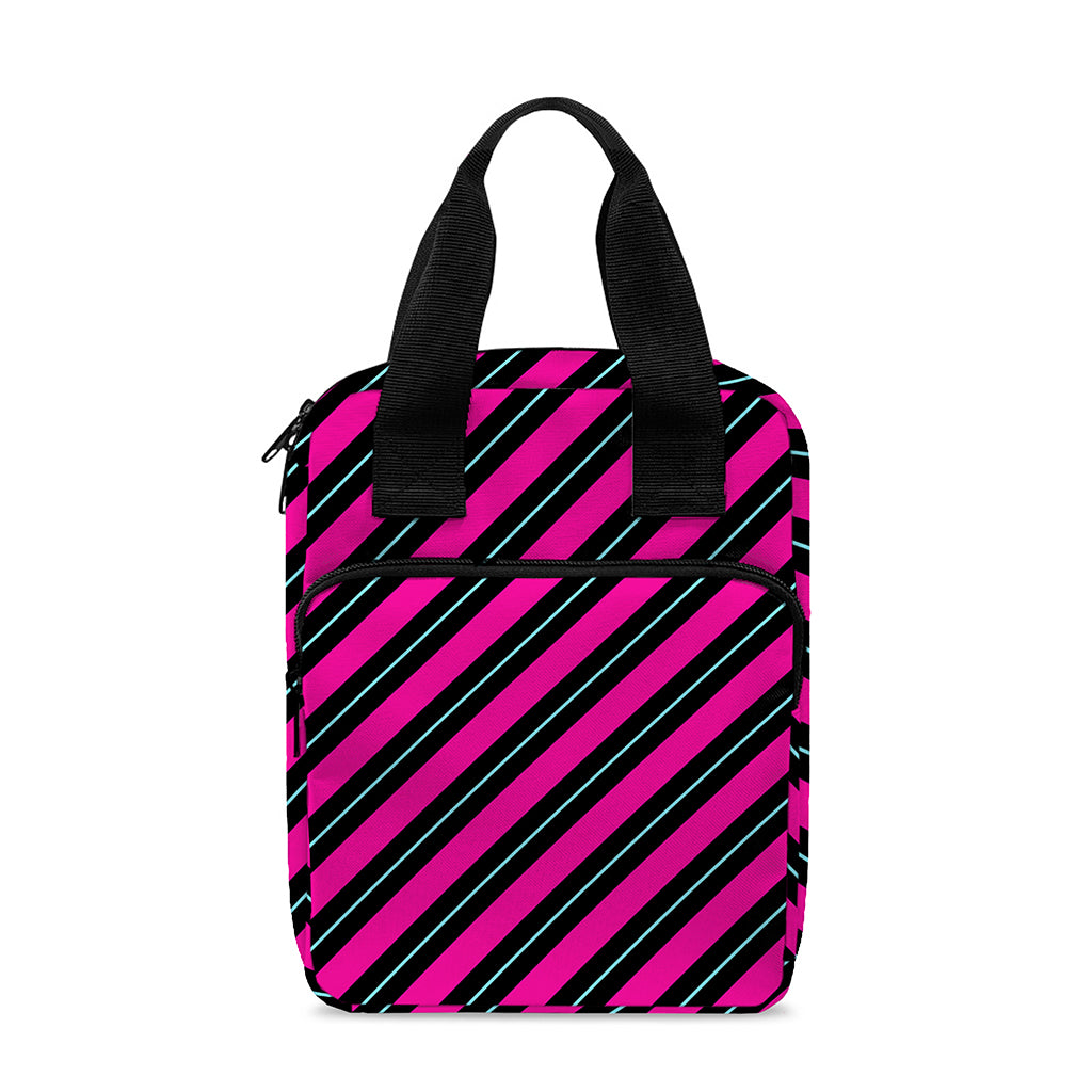 Hot Pink Black And Blue Stripes Print Bible Tote Bag
