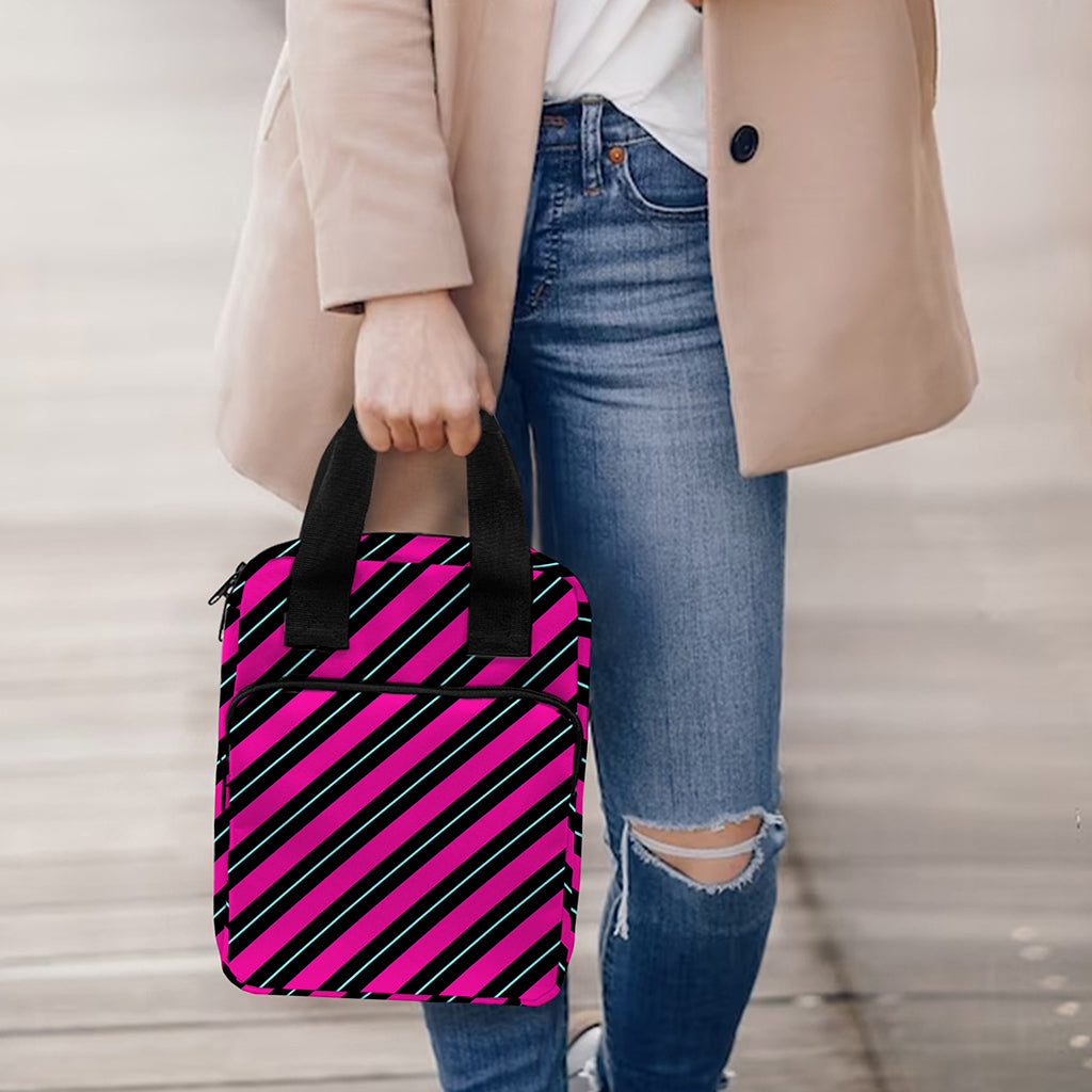 Hot Pink Black And Blue Stripes Print Bible Tote Bag