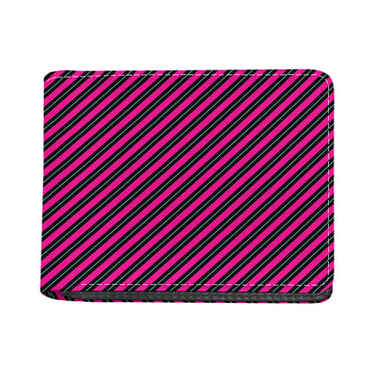 Hot Pink Black And Blue Stripes Print Bifold Wallet