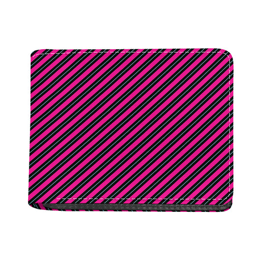Hot Pink Black And Blue Stripes Print Bifold Wallet
