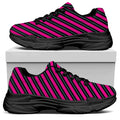 Hot Pink Black And Blue Stripes Print Black Chunky Shoes