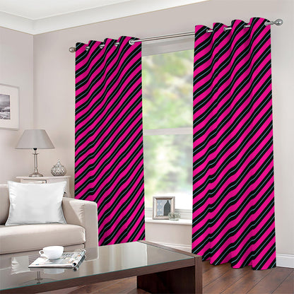 Hot Pink Black And Blue Stripes Print Blackout Grommet Curtains