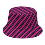 Hot Pink Black And Blue Stripes Print Bucket Hat