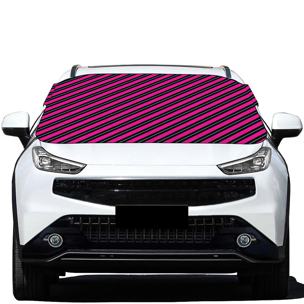 Hot Pink Black And Blue Stripes Print Car Windshield Snow Cover