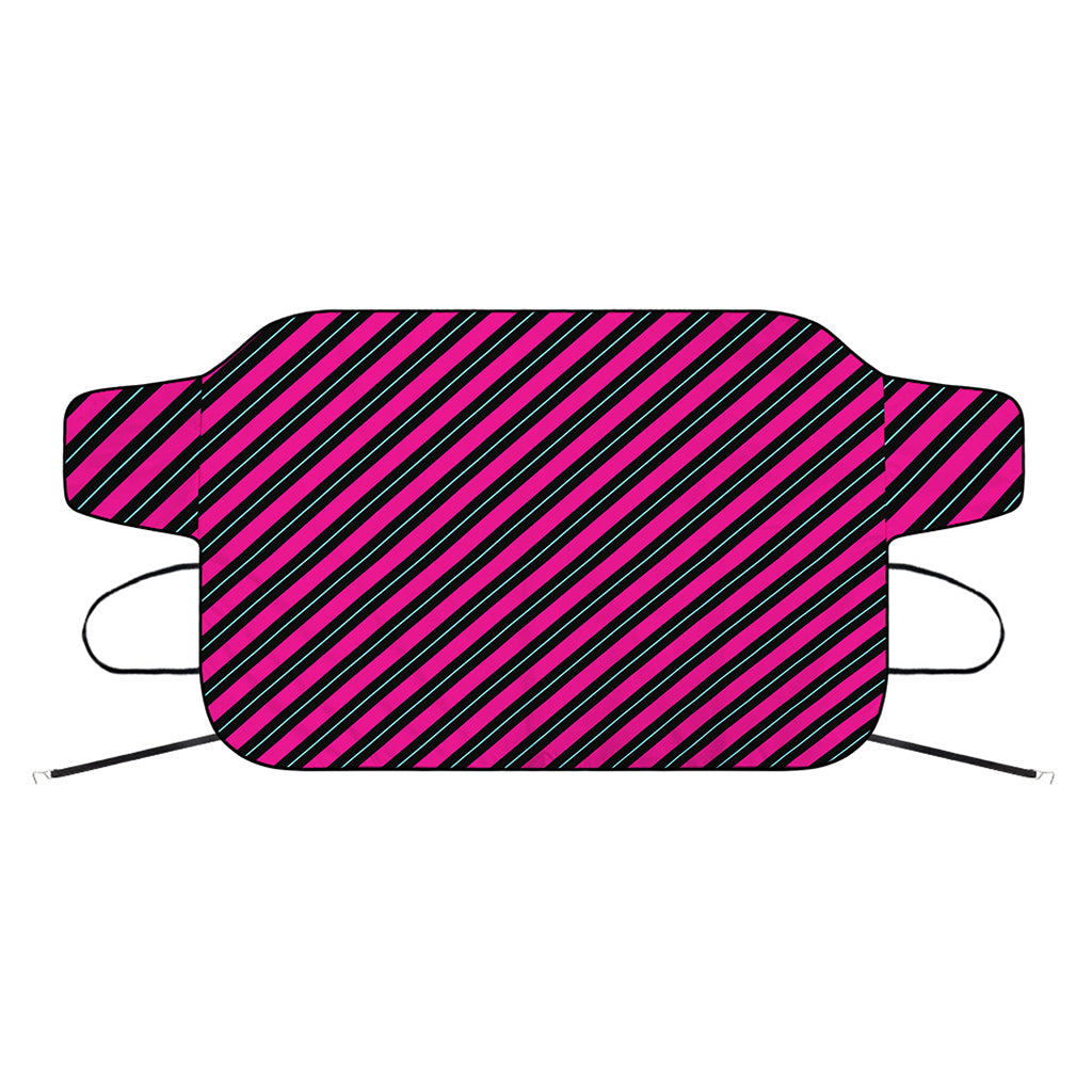 Hot Pink Black And Blue Stripes Print Car Windshield Snow Cover