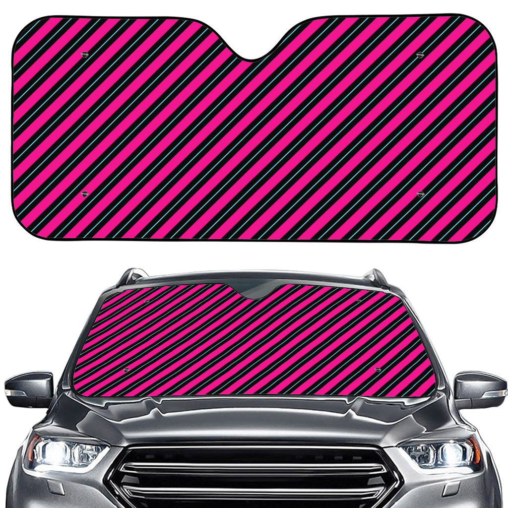 Hot Pink Black And Blue Stripes Print Car Windshield Sun Shade