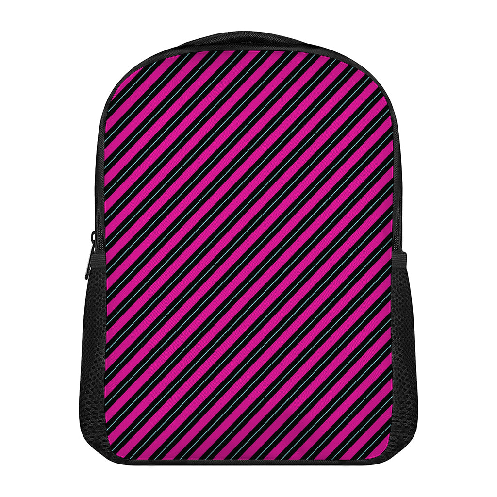 Hot Pink Black And Blue Stripes Print Casual Backpack