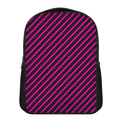 Hot Pink Black And Blue Stripes Print Casual Backpack