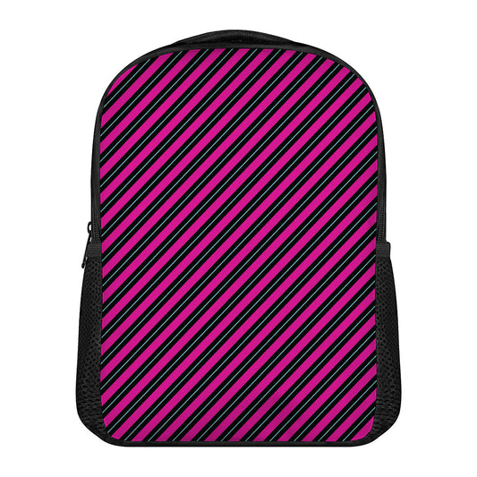 Hot Pink Black And Blue Stripes Print Casual Backpack