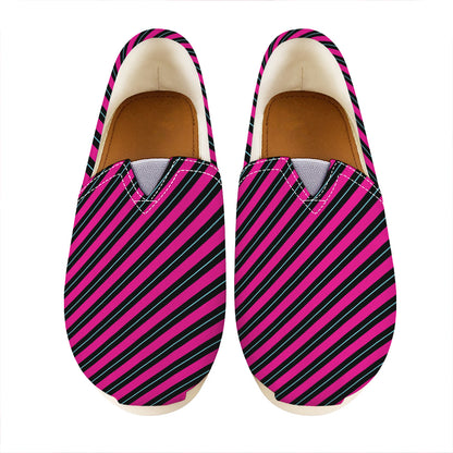 Hot Pink Black And Blue Stripes Print Casual Shoes