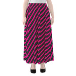 Hot Pink Black And Blue Stripes Print Chiffon Maxi Skirt