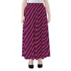 Hot Pink Black And Blue Stripes Print Chiffon Maxi Skirt