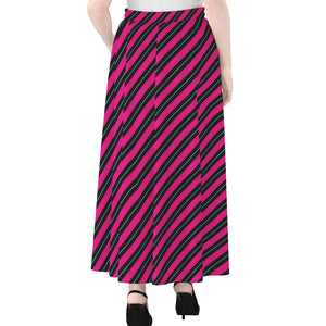 Hot Pink Black And Blue Stripes Print Chiffon Maxi Skirt