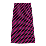 Hot Pink Black And Blue Stripes Print Cotton Front Slit Maxi Skirt