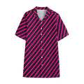 Hot Pink Black And Blue Stripes Print Cotton Hawaiian Shirt
