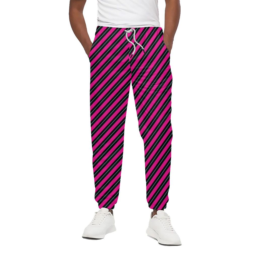 Hot Pink Black And Blue Stripes Print Cotton Pants