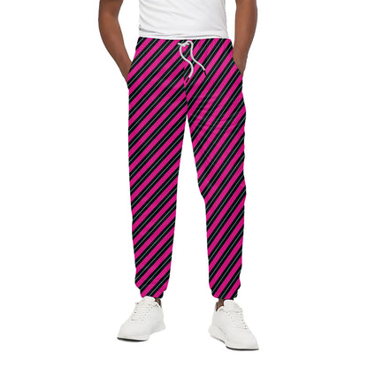 Hot Pink Black And Blue Stripes Print Cotton Pants