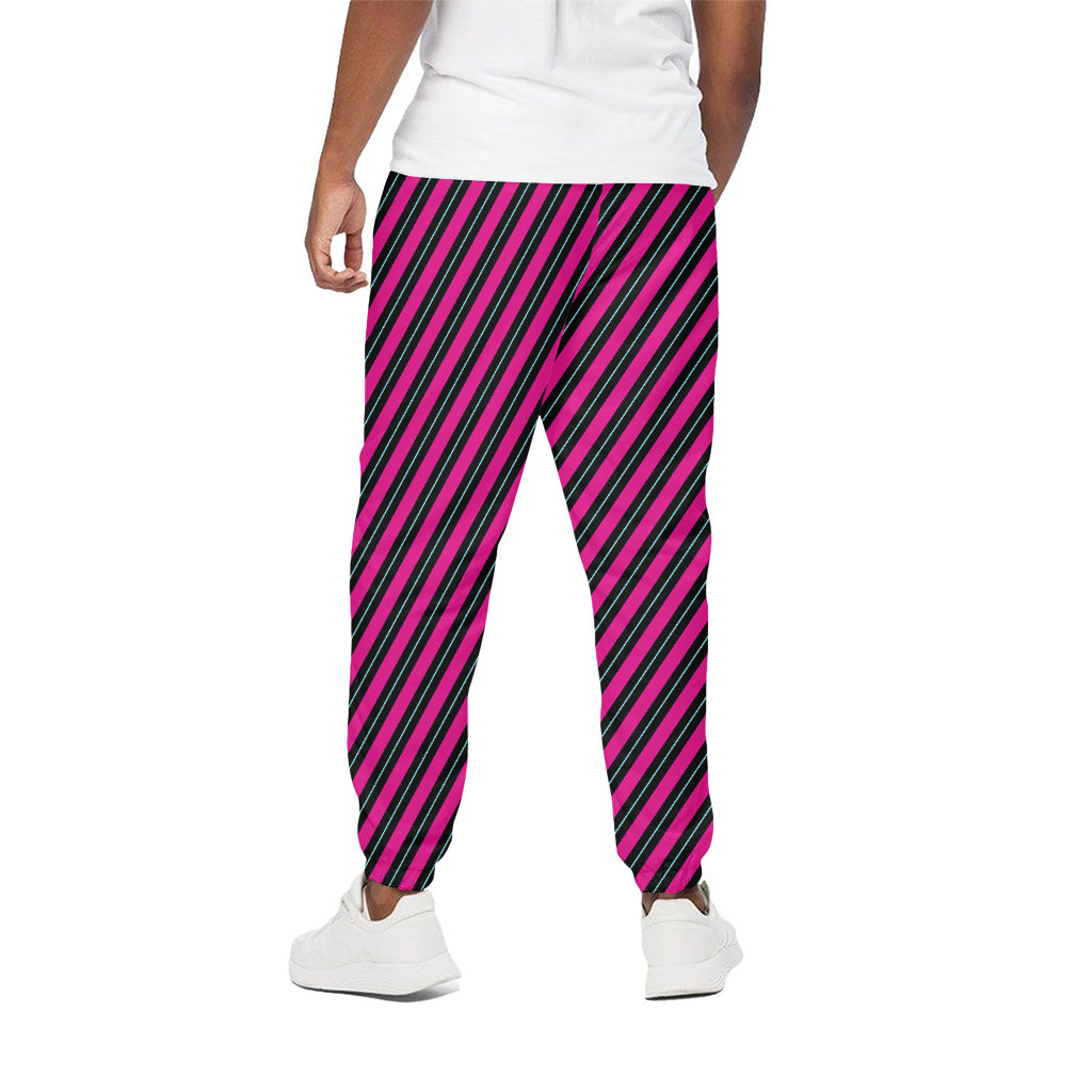 Hot Pink Black And Blue Stripes Print Cotton Pants