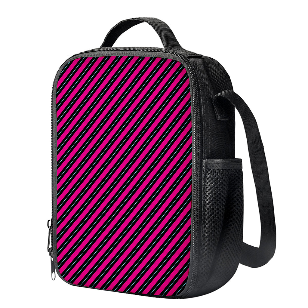 Hot Pink Black And Blue Stripes Print Crossbody Lunch Bag