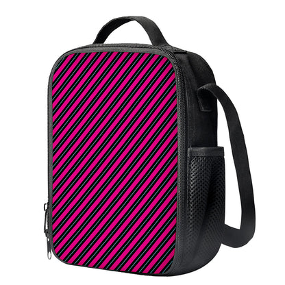Hot Pink Black And Blue Stripes Print Crossbody Lunch Bag