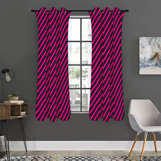 Hot Pink Black And Blue Stripes Print Curtain