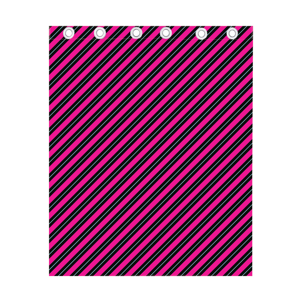 Hot Pink Black And Blue Stripes Print Curtain
